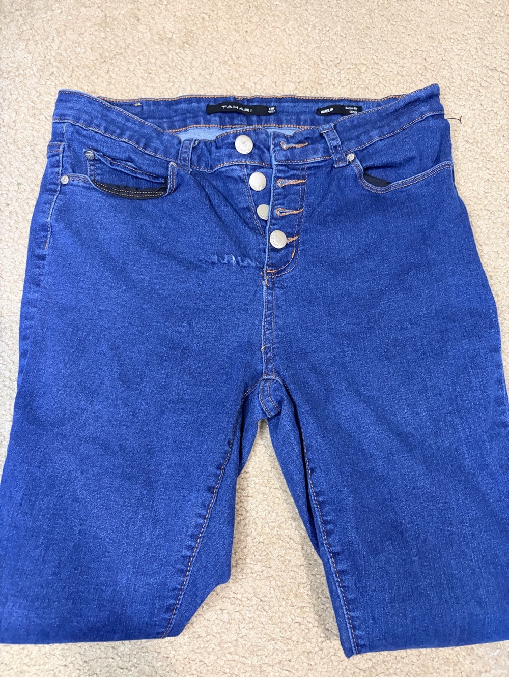 Tahari Deep Blue High-Rise Button-Fly Jeans